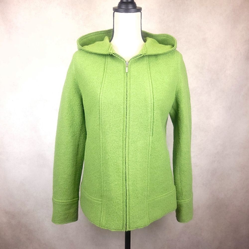 Vintage Hilary Radley Green Hooded Zippered Wool Coat Size Small
